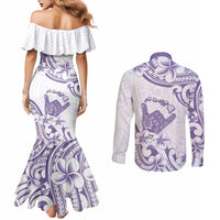 Aloha Hawaii Shaka Couples Matching Mermaid Dress and Long Sleeve Button Shirt Hang Loose Purple Version DT05 - Polynesian Pride