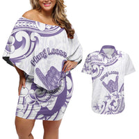 Aloha Hawaii Shaka Couples Matching Off Shoulder Short Dress and Hawaiian Shirt Hang Loose Purple Version DT05 Purple - Polynesian Pride