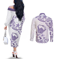 Aloha Hawaii Shaka Couples Matching Off The Shoulder Long Sleeve Dress and Long Sleeve Button Shirt Hang Loose Purple Version DT05 - Polynesian Pride