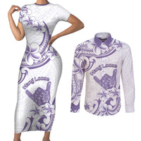 Aloha Hawaii Shaka Couples Matching Short Sleeve Bodycon Dress and Long Sleeve Button Shirt Hang Loose Purple Version DT05 Purple - Polynesian Pride
