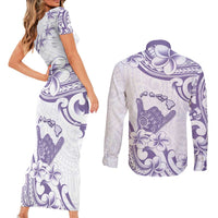 Aloha Hawaii Shaka Couples Matching Short Sleeve Bodycon Dress and Long Sleeve Button Shirt Hang Loose Purple Version DT05 - Polynesian Pride