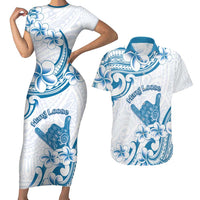 Aloha Hawaii Shaka Couples Matching Short Sleeve Bodycon Dress and Hawaiian Shirt Hang Loose Blue Version DT05 Blue - Polynesian Pride