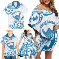 Aloha Hawaii Shaka Family Matching Off Shoulder Short Dress and Hawaiian Shirt Hang Loose Blue Version DT05 - Polynesian Pride