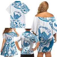 Aloha Hawaii Shaka Family Matching Off Shoulder Short Dress and Hawaiian Shirt Hang Loose Blue Version DT05 - Polynesian Pride