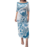Aloha Hawaii Shaka Family Matching Puletasi and Hawaiian Shirt Hang Loose Blue Version DT05 Mom's Dress Blue - Polynesian Pride