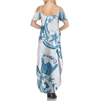 Aloha Hawaii Shaka Family Matching Summer Maxi Dress and Hawaiian Shirt Hang Loose Blue Version DT05 - Polynesian Pride