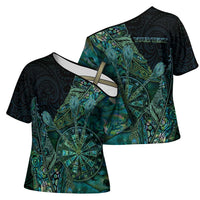 Personalised New Zealand Dart Cross Shoulder Shirt Maori Fern With Paua Shell DT05 - Polynesian Pride