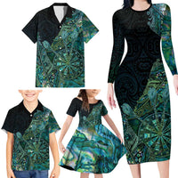 Personalised New Zealand Dart Family Matching Long Sleeve Bodycon Dress and Hawaiian Shirt Maori Fern With Paua Shell DT05 - Polynesian Pride