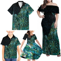 Personalised New Zealand Dart Family Matching Off Shoulder Maxi Dress and Hawaiian Shirt Maori Fern With Paua Shell DT05 - Polynesian Pride