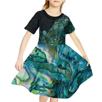 Personalised New Zealand Dart Kid Short Sleeve Dress Maori Fern With Paua Shell DT05 - Polynesian Pride