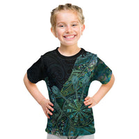 Personalised New Zealand Dart Kid T Shirt Maori Fern With Paua Shell DT05 Green - Polynesian Pride