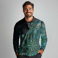 Personalised New Zealand Dart Long Sleeve Polo Shirt Maori Fern With Paua Shell DT05 - Polynesian Pride