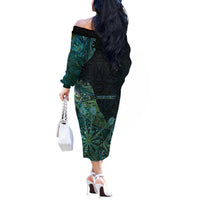 Personalised New Zealand Dart Off The Shoulder Long Sleeve Dress Maori Fern With Paua Shell DT05 - Polynesian Pride
