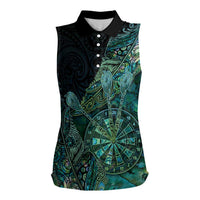Personalised New Zealand Dart Women Sleeveless Polo Shirt Maori Fern With Paua Shell DT05 Female Green - Polynesian Pride