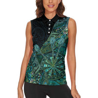 Personalised New Zealand Dart Women Sleeveless Polo Shirt Maori Fern With Paua Shell DT05 - Polynesian Pride