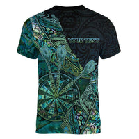 Personalised New Zealand Dart Women V-Neck T-Shirt Maori Fern With Paua Shell DT05 - Polynesian Pride