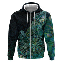Personalised New Zealand Dart Zip Hoodie Maori Fern With Paua Shell DT05 Zip Hoodie Green - Polynesian Pride