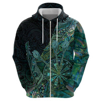 Personalised New Zealand Dart Zip Hoodie Maori Fern With Paua Shell DT05 - Polynesian Pride