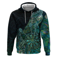 Personalised New Zealand Dart Zip Hoodie Maori Fern With Paua Shell DT05 Pullover Hoodie Green - Polynesian Pride