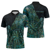 Personalised New Zealand Dart Zipper Polo Shirt Maori Fern With Paua Shell DT05 - Polynesian Pride