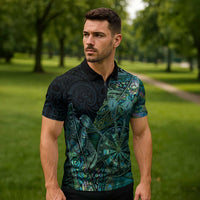 Personalised New Zealand Dart Zipper Polo Shirt Maori Fern With Paua Shell DT05 - Polynesian Pride