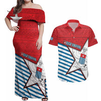 West Papua Morning Star Couples Matching Off Shoulder Maxi Dress and Hawaiian Shirt One People One Soul DT05 Red - Polynesian Pride