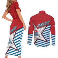 West Papua Morning Star Couples Matching Short Sleeve Bodycon Dress and Long Sleeve Button Shirt One People One Soul DT05 - Polynesian Pride