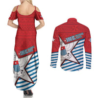 West Papua Morning Star Couples Matching Summer Maxi Dress and Long Sleeve Button Shirt One People One Soul DT05 - Polynesian Pride