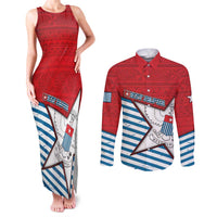 West Papua Morning Star Couples Matching Tank Maxi Dress and Long Sleeve Button Shirt One People One Soul DT05 Red - Polynesian Pride