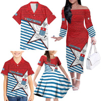 West Papua Morning Star Family Matching Off The Shoulder Long Sleeve Dress and Hawaiian Shirt One People One Soul DT05 - Polynesian Pride