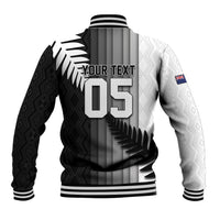 Custom New Zealand Football Baseball Jacket Silver Fern Maori Pattern Monochrome