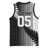 Custom New Zealand Football Basketball Jersey Silver Fern Maori Pattern Monochrome DT05 - Polynesian Pride