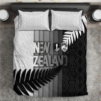 New Zealand Football Bedding Set Silver Fern Maori Pattern Monochrome