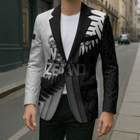 Custom New Zealand Football Blazer Silver Fern Maori Pattern Monochrome