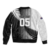 Custom New Zealand Football Bomber Jacket Silver Fern Maori Pattern Monochrome