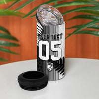 Custom New Zealand Football 4 in 1 Can Cooler Tumbler Silver Fern Maori Pattern Monochrome DT05 - Polynesian Pride