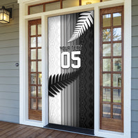 Custom New Zealand Football Door Cover Silver Fern Maori Pattern Monochrome DT05 - Polynesian Pride