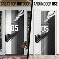 Custom New Zealand Football Door Cover Silver Fern Maori Pattern Monochrome DT05 - Polynesian Pride