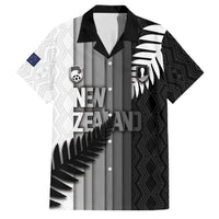 Custom New Zealand Football Family Matching Off Shoulder Maxi Dress and Hawaiian Shirt Silver Fern Maori Pattern Monochrome DT05 Dad's Shirt - Short Sleeve White - Polynesian Pride