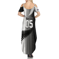 Custom New Zealand Football Family Matching Summer Maxi Dress and Hawaiian Shirt Silver Fern Maori Pattern Monochrome DT05 - Polynesian Pride