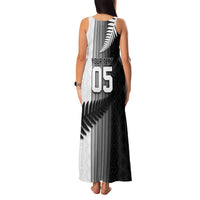Custom New Zealand Football Family Matching Tank Maxi Dress and Hawaiian Shirt Silver Fern Maori Pattern Monochrome DT05 - Polynesian Pride