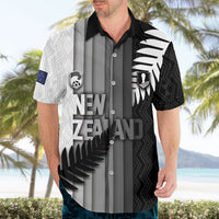 Custom New Zealand Football Hawaiian Shirt Silver Fern Maori Pattern Monochrome DT05 - Polynesian Pride