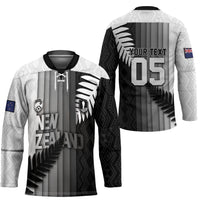 Custom New Zealand Football Hockey Jersey Silver Fern Maori Pattern Monochrome DT05 - Polynesian Pride