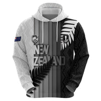 Custom New Zealand Football Hoodie Silver Fern Maori Pattern Monochrome DT05 - Polynesian Pride