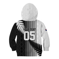 Custom New Zealand Football Kid Hoodie Silver Fern Maori Pattern Monochrome DT05 - Polynesian Pride