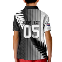 Custom New Zealand Football Kid Polo Shirt Silver Fern Maori Pattern Monochrome DT05 - Polynesian Pride