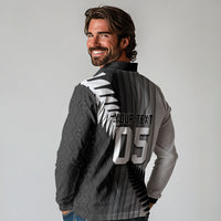Custom New Zealand Football Long Sleeve Polo Shirt Silver Fern Maori Pattern Monochrome DT05 - Polynesian Pride