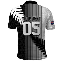 Custom New Zealand Football Polo Shirt Silver Fern Maori Pattern Monochrome DT05 - Polynesian Pride