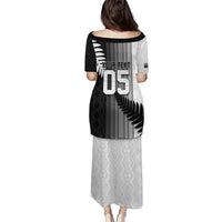 Custom New Zealand Football Puletasi Silver Fern Maori Pattern Monochrome