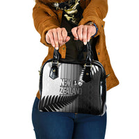 New Zealand Football Shoulder Handbag Silver Fern Maori Pattern Monochrome